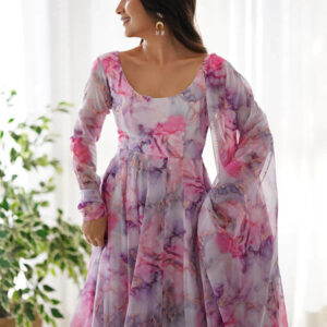 Gorgeous Rose Pink Organza Anarkali Gown Set