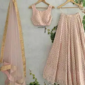 trendy embroidery work peach lehenga choli