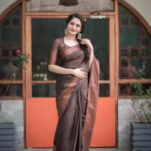 elegant brown cotton silk saree – perfect partywear for women