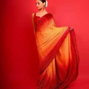 Elegant Red Satin Crepe Silk Saree Inspired by Alia Bhatt