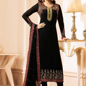 Stunning Black Semi-Stitched Salwar Suit
