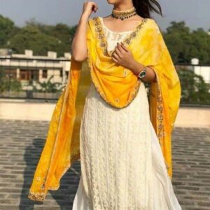 Elegant Off-White Salwar Suit with Chain Stitch Embroidery