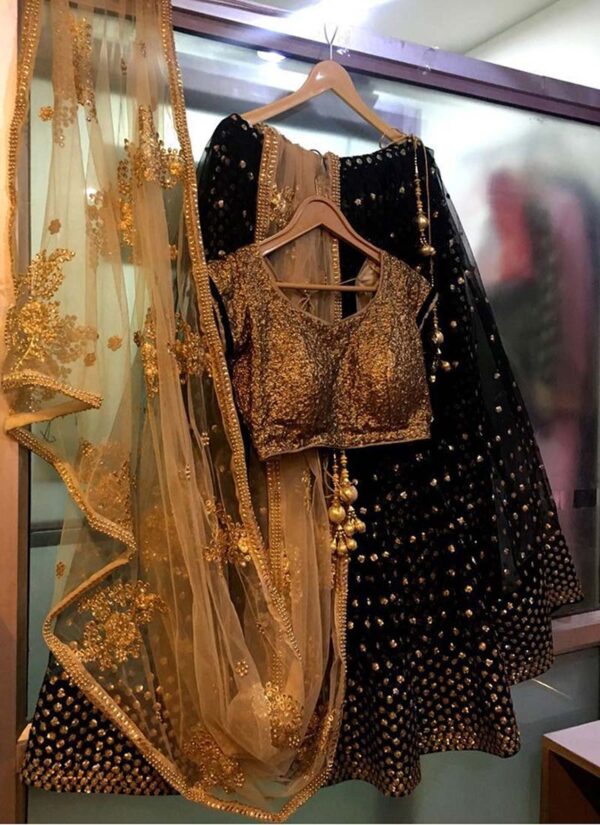 elegant black embroidered georgette lehenga