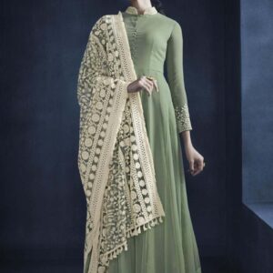 elegant green designer floor length salwar suit