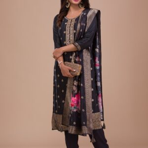 Elegant Black Art Silk Salwar Suit with Zariwork