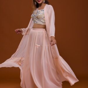 designer peach georgette salwar suit with sparkling mirrorwork
