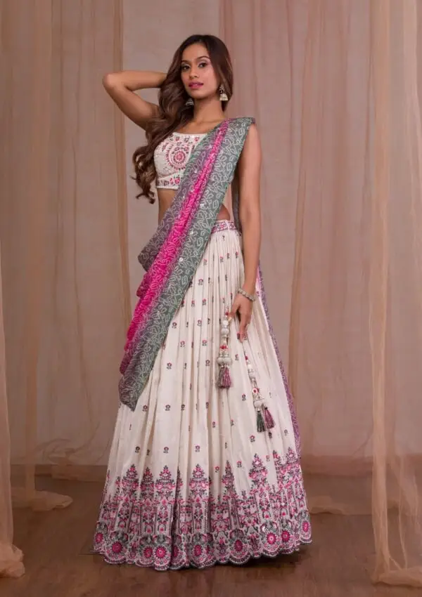 designer cream semi crepe lehenga with beautiful thread embroidery designer cream semi crepe lehenga with beautiful thread embroidery