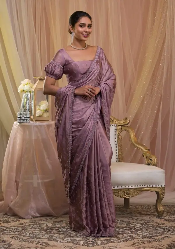 designer lavender saree with intricate stonework detailing designer lavender saree with intricate stonework detailing