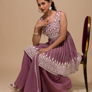 designer mauve threadwork sharara suit