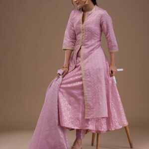 festive mauve cotton blend salwar suit with dupatta