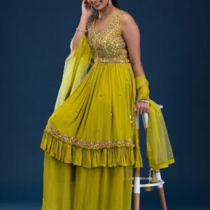 Designer Parrot Green Mirrorwork Salwar Suit