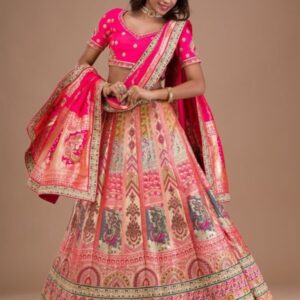 festive pink banarasi readymade lehenga