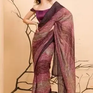 stunning wine designer chiffon saree for weddings & celebrations