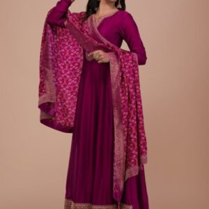 festive wine zariwork anarkali
