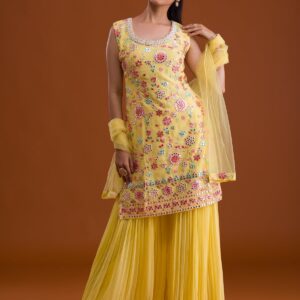 elegant yellow georgette salwar suit with gotapatti work