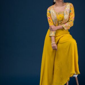 Elegant Yellow Semi-Crepe Salwar Suit with Zariwork